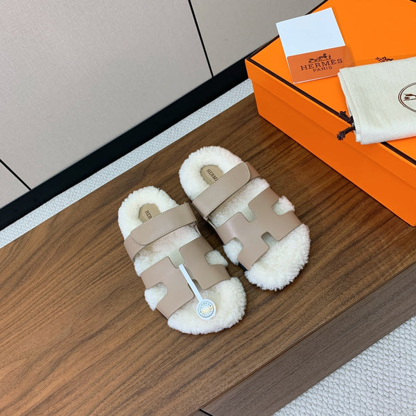 HM Chypre Sandal Light Brown Mix White Wool And Cowhide Lining 984209