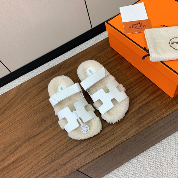 HM Chypre Sandal White Mix Light Beige Wool And Cowhide Lining 984210