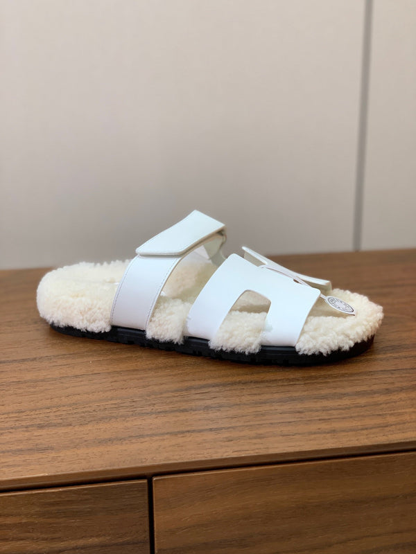 HM Chypre Sandal White Mix Light Beige Wool And Cowhide Lining 984210