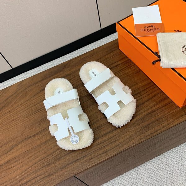 HM Chypre Sandal White Mix Light Beige Wool And Cowhide Lining 984210