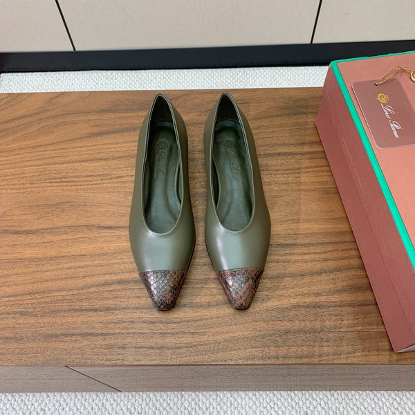 LP Rebecca Ballet Flats In Moss Dark Green Mix Brown Black Cowhide 984357