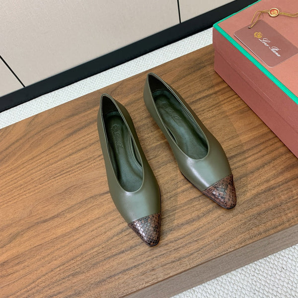 LP Rebecca Ballet Flats In Moss Dark Green Mix Brown Black Cowhide 984357