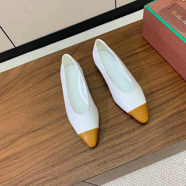 LP Rebecca Ballet Flats In White Mix Yellow Brown Cowhide 984358