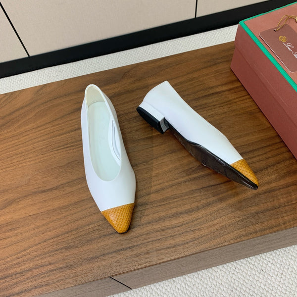 LP Rebecca Ballet Flats In White Mix Yellow Brown Cowhide 984358