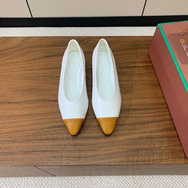 LP Rebecca Ballet Flats In White Mix Yellow Brown Cowhide 984358