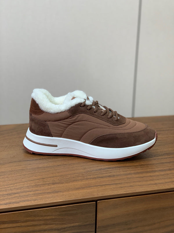 LP Week-end Walk Sneakers In Tawny Mix Earth Brown Denim With Wool Fleece Lining 984280