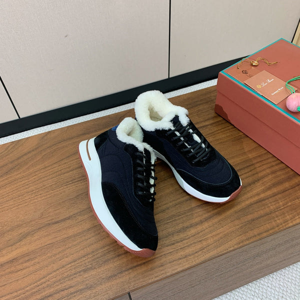 LP Week-end Walk Sneakers In Black Mix Navy Blue Denim With Wool Fleece Lining 984281