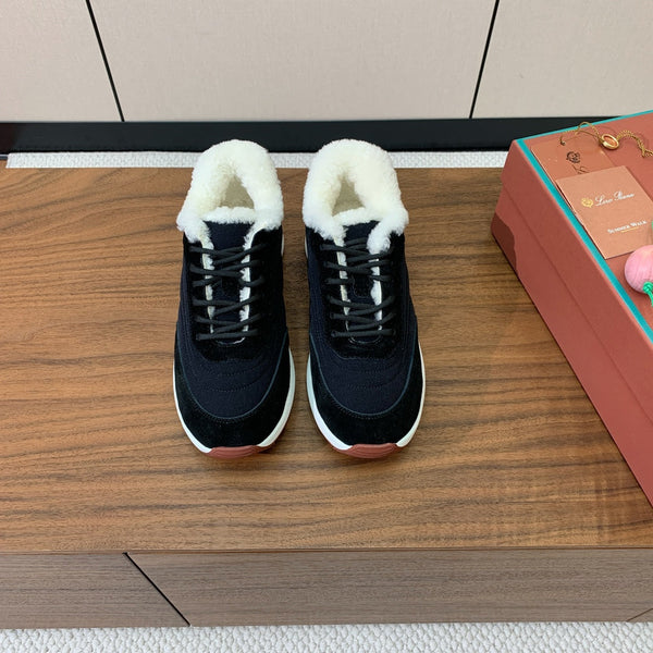 LP Week-end Walk Sneakers In Black Mix Navy Blue Denim With Wool Fleece Lining 984281