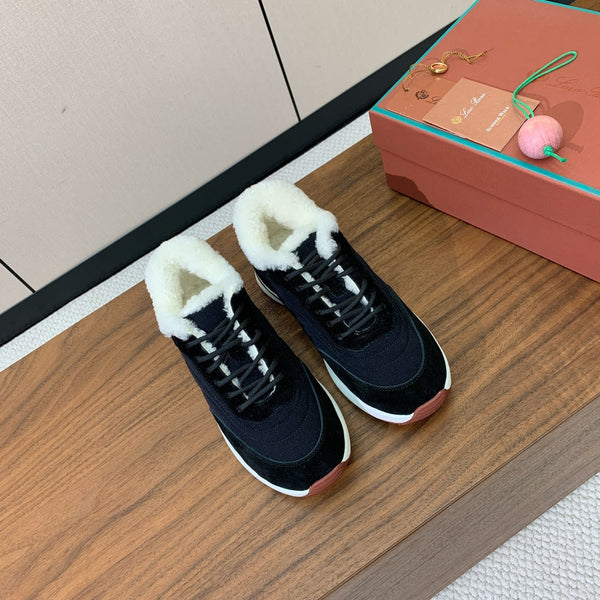 LP Week-end Walk Sneakers In Black Mix Navy Blue Denim With Wool Fleece Lining 984281