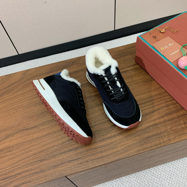 LP Week-end Walk Sneakers In Black Mix Navy Blue Denim With Wool Fleece Lining 984281