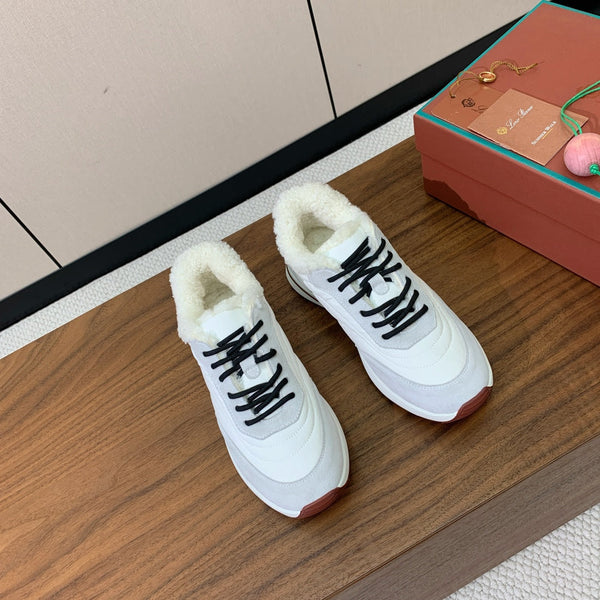 LP Week-end Walk Sneakers In White Grey Mix Black Denim With Wool Fleece Lining 984282