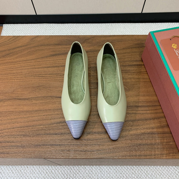 LP Rebecca Ballet Flats In Grey Matcha Green Cowhide