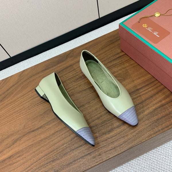 LP Rebecca Ballet Flats In Grey Matcha Green Cowhide