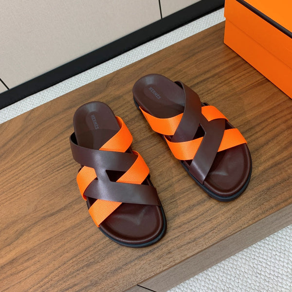 HM Kazimir Sandal Dark Brown Orange Frabic Calfskin 294009