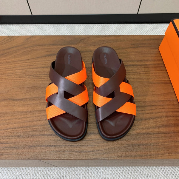 HM Kazimir Sandal Dark Brown Orange Frabic Calfskin 294009