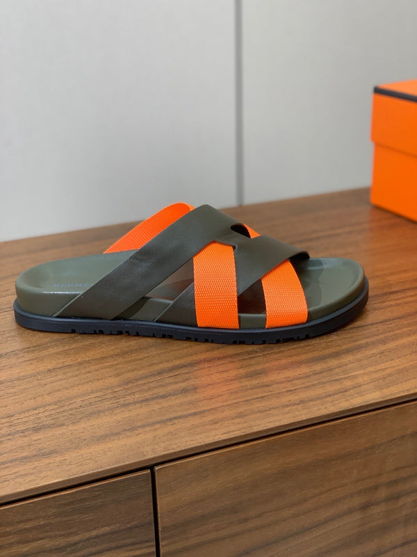 HM Kazimir Sandal Army Green Orange Frabic Calfskin 294010