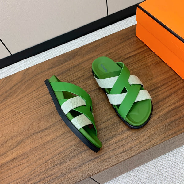 Sandalo HM Kazimir in pelle di vitello verde grigio 293988