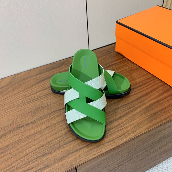 Sandalo HM Kazimir in pelle di vitello verde grigio 293988