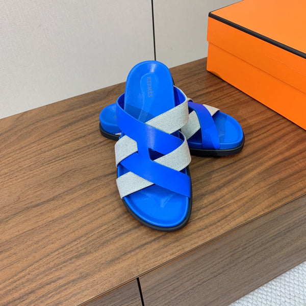 HM Kazimir Sandal Blue Gray Farbic Calfskin 293982