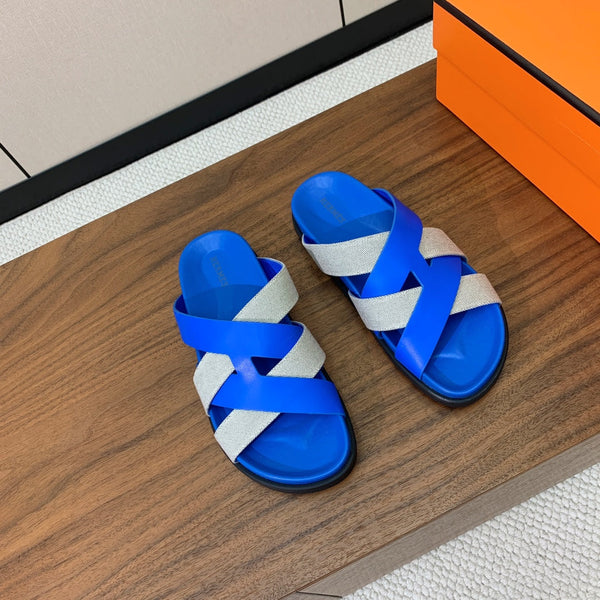 HM Kazimir Sandal Blue Gray Farbic Calfskin 293982