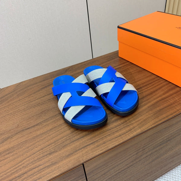 HM Kazimir Sandal Blue Gray Farbic Calfskin 293982