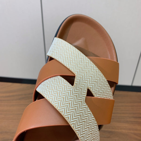 HM Heracles Sandals Brown Beige Frabic Calfskin 294068