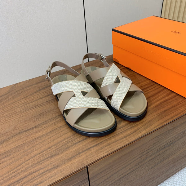 HM Heracles Sandals Etoupe Beige Frabic Calfskin 294069