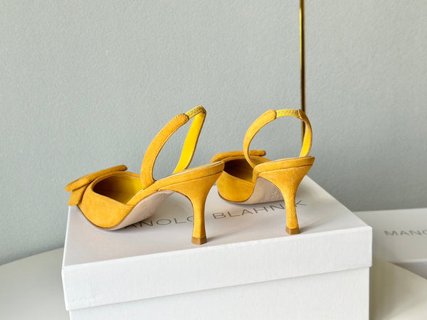 Manolo Slingback 7cm Yellow Suede Leather Bottom 451203
