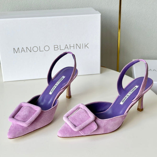 Manolo Slingback 7cm Purple Suede Leather Bottom 451206