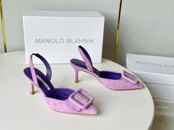 Manolo Slingback 7cm Purple Suede Leather Bottom 451206