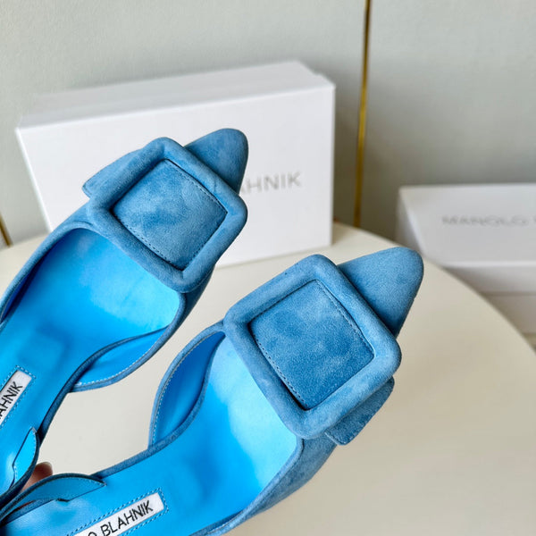 Manolo Slingback 7cm Blue Suede Leather Bottom 451207