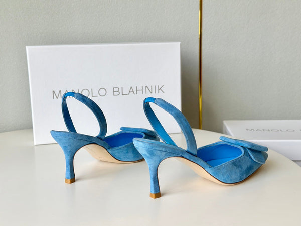 Manolo Slingback 7cm Blue Suede Leather Bottom 451207