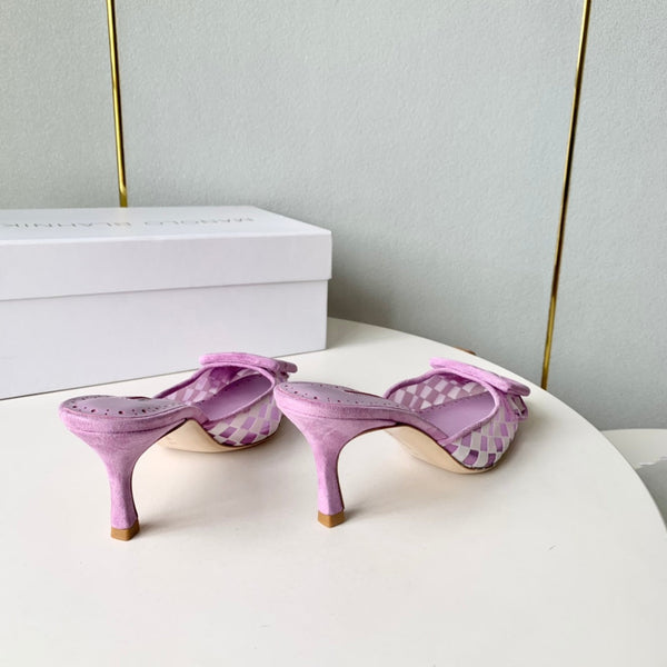 Manolo Mules 7cm Purple Fabric Leather 528012
