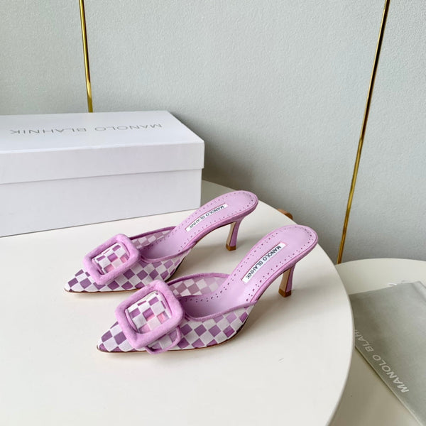 Manolo Mules 7cm Purple Fabric Leather 528012