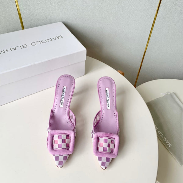 Manolo Mules 7cm Purple Fabric Leather 528012