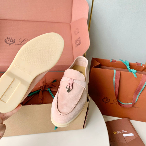 Loro Piana Light Pink Suede Summer Charms Walk Loafers