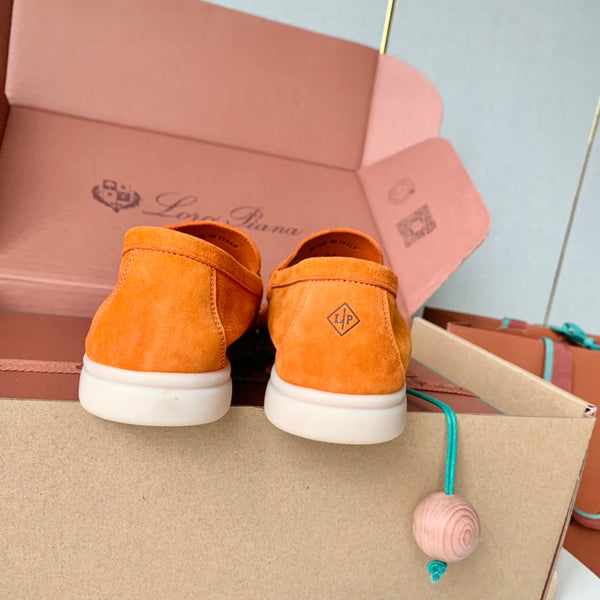 Loro Piana Orange Suede Summer Charms Walk Loafers