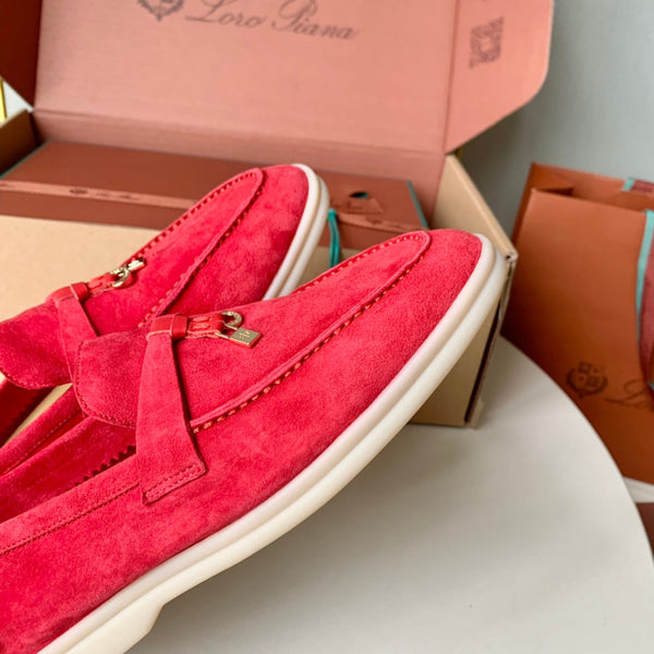 Loro Piana Red Suede Summer Charms Walk Loafers
