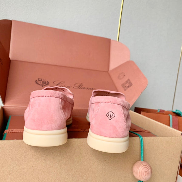 Loro Piana Pink Suede Summer Charms Walk Loafers