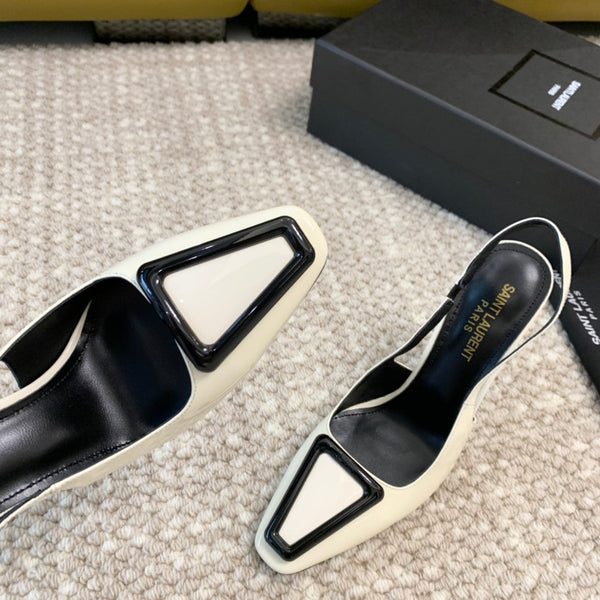 SL TRIANGLE SLINGBACKS CON TACCO IN PELLE DI VITELLO BIANCA