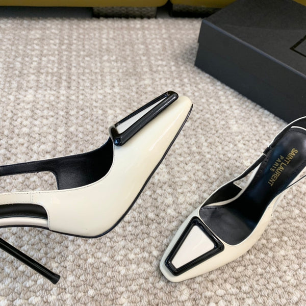 SL TRIANGLE SLINGBACKS CON TACCO IN PELLE DI VITELLO BIANCA