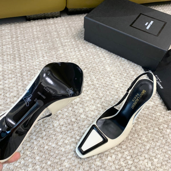 SL TRIANGLE SLINGBACKS CON TACCO IN PELLE DI VITELLO BIANCA