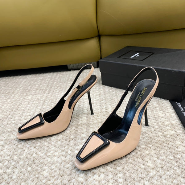 SL SNEAKER CON TACCO TRIANGOLARE IN PELLE DI VITELLO BISCOTTO