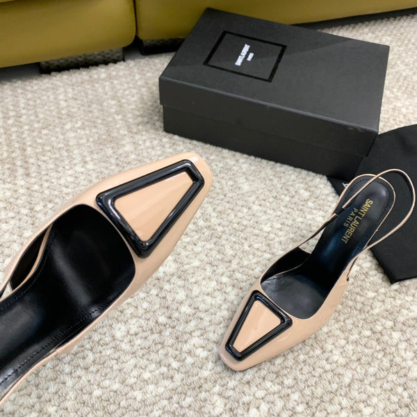 SL SNEAKER CON TACCO TRIANGOLARE IN PELLE DI VITELLO BISCOTTO