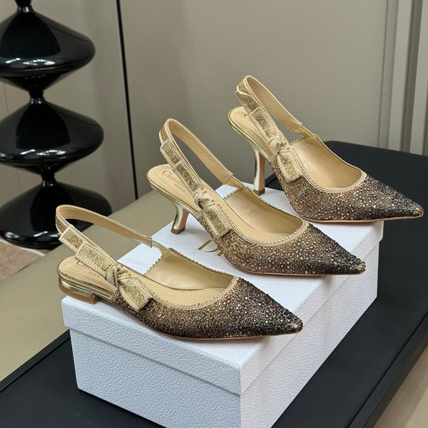 J'Adior Slingback Black Gold-tone Cotton Microbeads