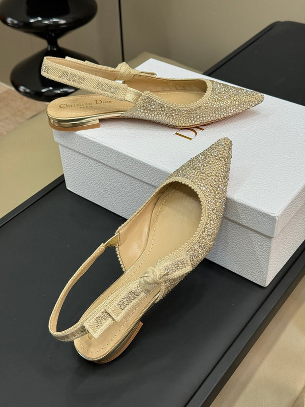 J'Adior Slingback Gold-tone Cotton Microbeads