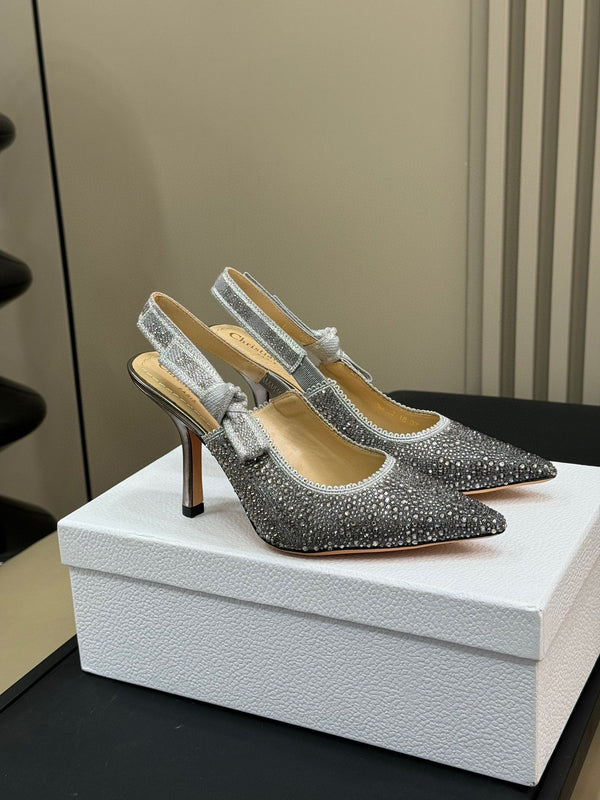 J'Adior Slingback Nero Argento Microperle di Cotone