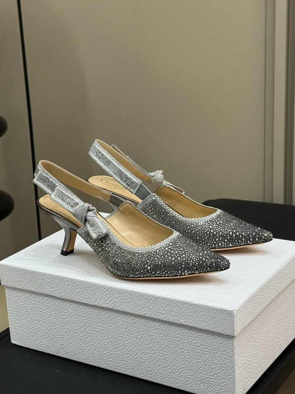 J'Adior Slingback Nero Argento Microperle di Cotone