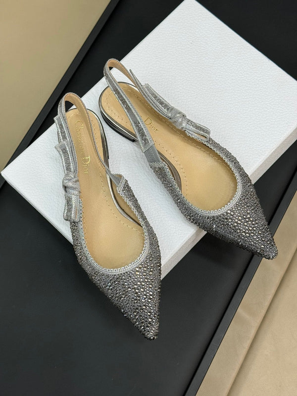 J'Adior Slingback Nero Argento Microperle di Cotone