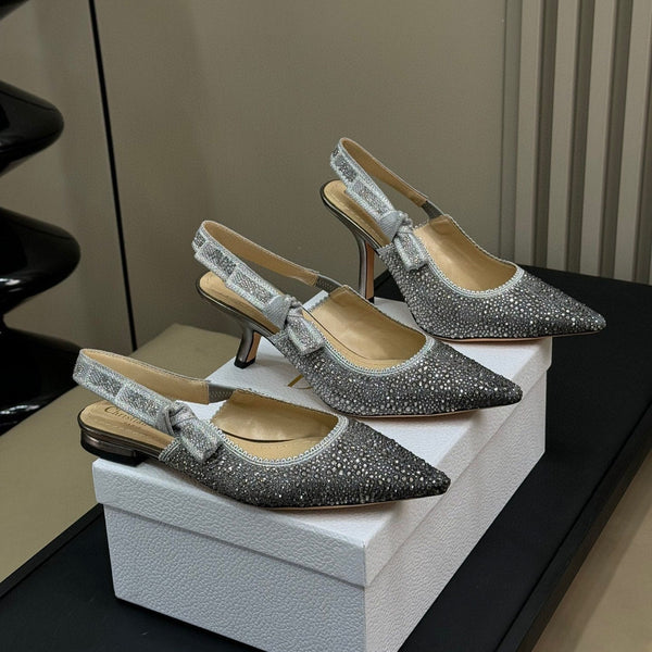 J'Adior Slingback Nero Argento Microperle di Cotone